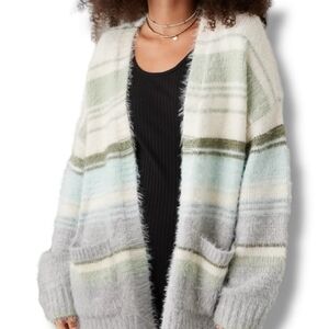 💥 American Eagle NWT Womens Whoa So Cozy Fuzzy Striped Cardigan w/ Pockets